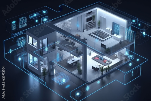 Smart home automation, smart devices, security, monitoring, surveillance, wireless connectivity, digital home, remote home management, home entertainment, home assistants. Generative AI