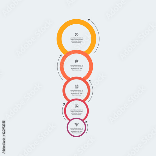5 circle infographic showing process from bottom to top for task flow illustrations
