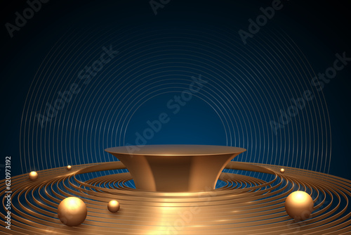 Golden circle stage on blue baclground