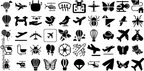 Big Set Of Fly Icons Bundle Hand-Drawn Linear Drawing Silhouettes Graphic  Outline  String  Fairy Tale Silhouette For Computer And Mobile
