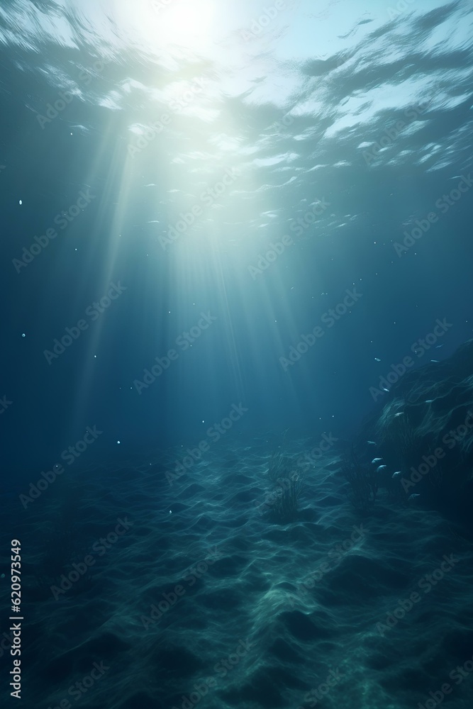 underwater scene with sun rays made by midjeorney