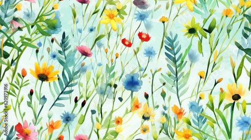 Wallpaper Mural Seamless Watercolor Wildflower Patter Torontodigital.ca