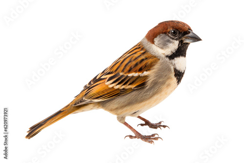 A cute sparrow, isolated, white background, generative ai