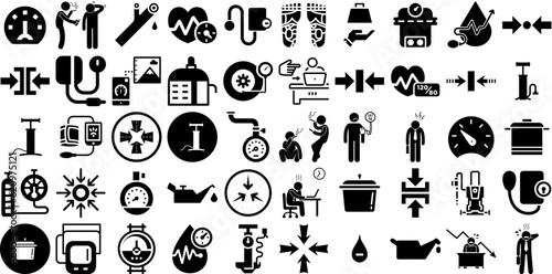 Big Collection Of Pressure Icons Pack Linear Vector Web Icon Health, Icon, Measurement, Laundered Silhouette Vector Illustration