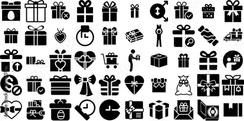 Mega Set Of Present Icons Pack Flat Modern Glyphs Icon, Note, Be Of Use, Ribbon Element Isolated On Transparent Background