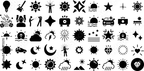 Huge Set Of Shine Icons Bundle Hand-Drawn Linear Design Pictograms Icon  Sparkle  Symbol  Blink Signs Vector Illustration