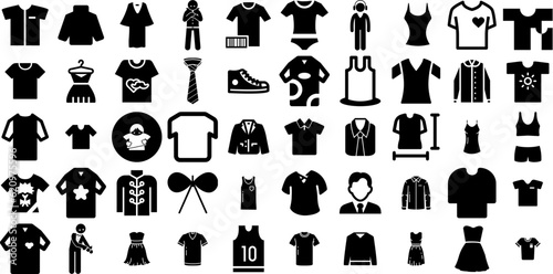 Massive Collection Of Shirt Icons Bundle Flat Drawing Glyphs Tee, Outline, Short, Clothing Silhouettes For Apps And Websites