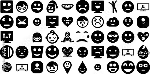 Mega Set Of Smiley Icons Set Flat Concept Symbols Fun, Icon, Chat, Symbol Symbols Isolated On White Background photo