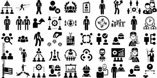 Massive Set Of Staff Icons Bundle Hand-Drawn Isolated Modern Silhouette Icon, Magnifying Glass, Enterprise, Team Clip Art Vector Illustration photo