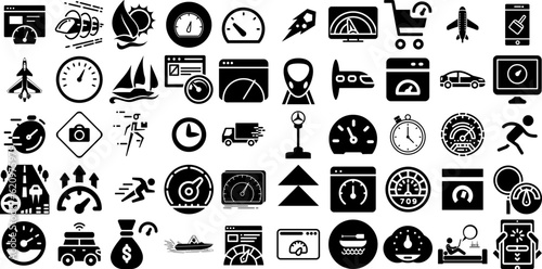 Mega Set Of Speed Icons Bundle Hand-Drawn Linear Concept Elements Symbol, Icon, Slow, Speed Elements Vector Illustration