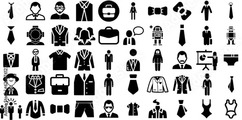 Big Set Of Suit Icons Set Flat Concept Symbol Icon, Deck, Job, Office Worker Doodles For Computer And Mobile