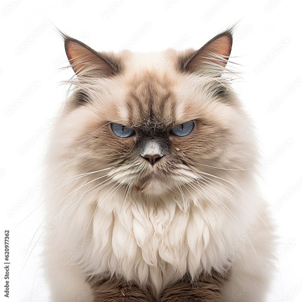 portrait of a cat look angry isolated on white