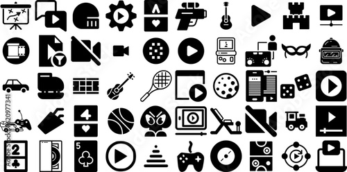 Mega Set Of Play Icons Set Hand-Drawn Linear Concept Symbols Initiate, Icon, Apple, Symbol Pictograms Isolated On White