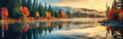 Beautiful autumn landscape. Colorful seasonal autumn background, wallpaper. Generative AI