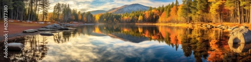 Beautiful autumn landscape. Colorful seasonal autumn background  wallpaper. Generative AI