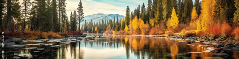 Beautiful autumn landscape. Colorful seasonal autumn background, wallpaper. Generative AI Beautiful autumn landscape. Colorful seasonal autumn background, wallpaper. Generative AI