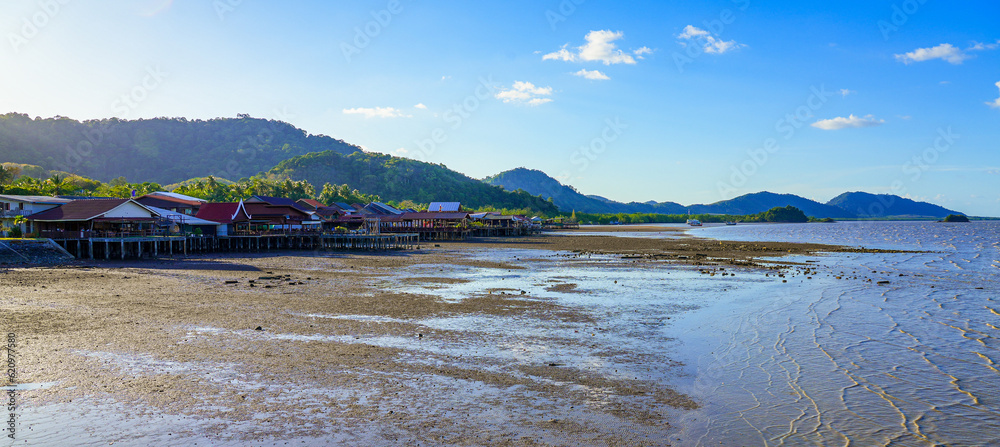 Houses on stilts in Lanta Old Town, aka Ban Lanta is a small fishermen village located on the east coast of Koh Lanta Yai island in the Province of Krabi, Thailand