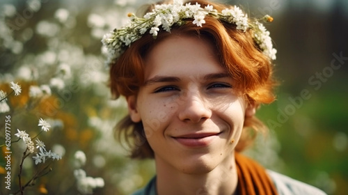 portrait of non-binary person wearing flowers