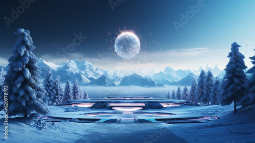 Creative winter tree concept  technology and future concept  background  generative ai