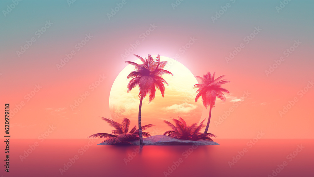 Minimalist palm summer color creative background 4k, generative ai