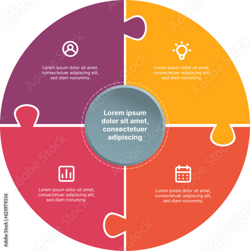 Circular puzzle infographic in yellow orange color theme