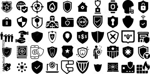 Huge Collection Of Shield Icons Pack Linear Vector Silhouette Badge  Mark  Icon  Symbol Signs For Computer And Mobile
