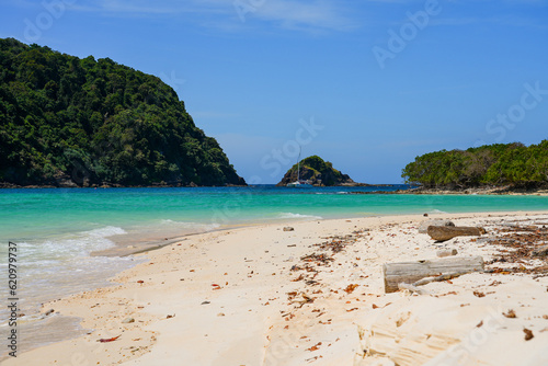 Beautiful beach with turquoise transparent waters on Koh Rok island (Ko Rok Yai) in Mu Ko Lanta National Park in the Andaman Sea, Krabi Province, Thailand