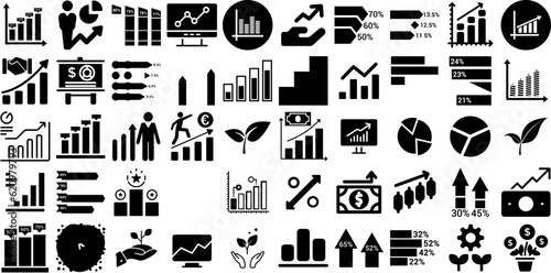 Mega Set Of Growth Icons Set Hand-Drawn Isolated Drawing Glyphs Line, Investment, Coin, Finance Buttons Isolated On White Background