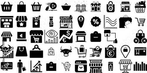 Huge Collection Of Market Icons Collection Solid Concept Web Icon Interface  Distribution  Trading  Icon Symbols For Computer And Mobile