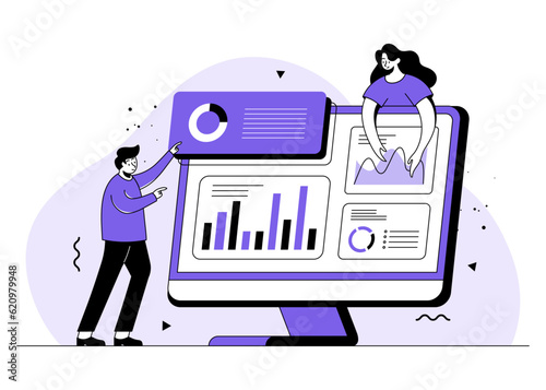 Business people analyzing and monitoring on financial reports and investments dashboard monitor, Business data analytics, SEO analytics optimization, Analytics and research