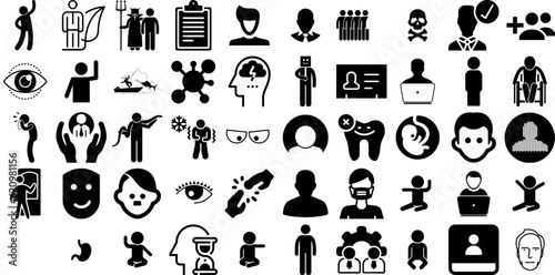 Mega Set Of Human Icons Pack Linear Design Symbols Health, Silhouette, Incorrect, Parity Silhouettes Isolated On White Background