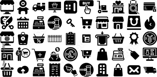 Massive Set Of Commerce Icons Set Isolated Infographic Glyphs Commercial, Business, Savings, Icon Graphic For Apps And Websites