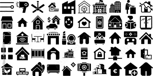 Big Set Of Home Icons Pack Linear Concept Elements Sensor, People, Automation, Installation Graphic For Computer And Mobile