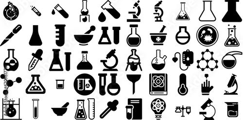 Huge Collection Of Laboratory Icons Set Flat Infographic Pictograms Symbol, Icon, Sample, Health Illustration Isolated On Transparent Background