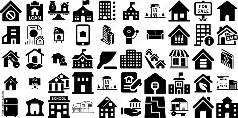 Mega Set Of Estate Icons Pack Hand-Drawn Linear Concept Signs Luxury Home, Finance, Icon, Contractor Pictograph Vector Illustration