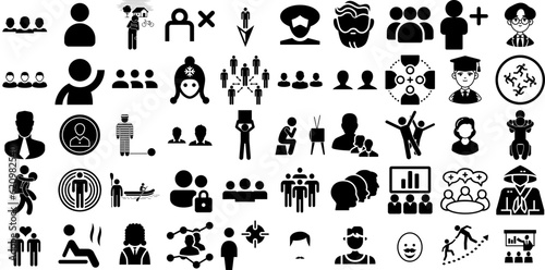 Huge Set Of People Icons Collection Flat Modern Symbol Profile, People, Silhouette, Counseling Pictograms Isolated On Transparent Background