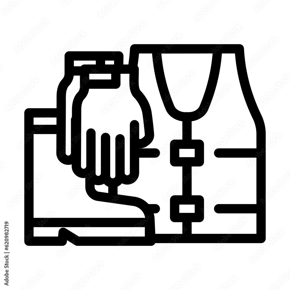 protective clothing tool work line icon vector. protective clothing tool work sign. isolated contour symbol black illustration protective clothing tool work line icon vector. protective clothing tool work sign. isolated contour symbol black illustration