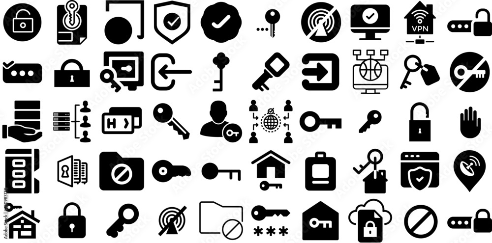 Huge Set Of Access Icons Set Linear Drawing Signs Set, App, Approach, Anti Virus Buttons Isolated On White Background