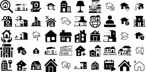 Mega Collection Of Apartment Icons Collection Hand-Drawn Linear Drawing Silhouettes Real, Commercial, Best, Icon Pictograph For Computer And Mobile