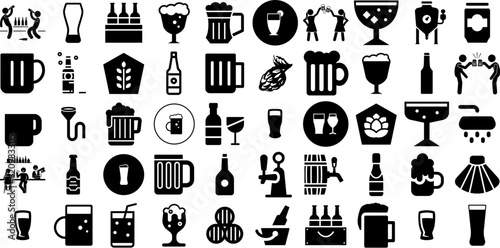 Big Set Of Beer Icons Pack Isolated Modern Glyphs Pub  Icon  Wine  Barrel Element Isolated On White