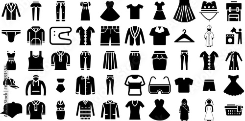 Massive Collection Of Clothing Icons Collection Flat Infographic Clip Art Apparel, Underclothing, Collection, Icon Silhouette Isolated On Transparent Background