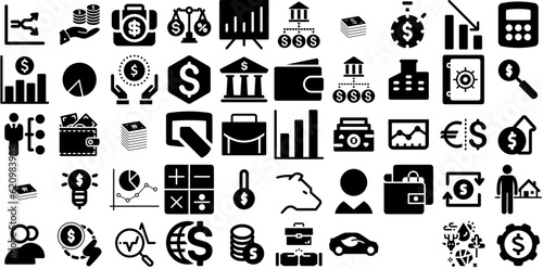 Huge Collection Of Economy Icons Pack Solid Cartoon Elements Finance, Icon, Value, Process Symbols For Apps And Websites