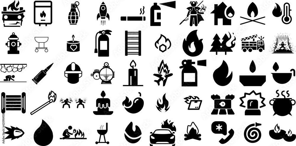 Huge Collection Of Fire Icons Collection Solid Modern Elements Fire, Wind, Icon, Doorway Pictogram For Computer And Mobile - obrazy, fototapety, plakaty 
