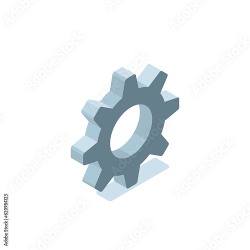 isometric gear icon in color on a white background, part of a mechanism or working part