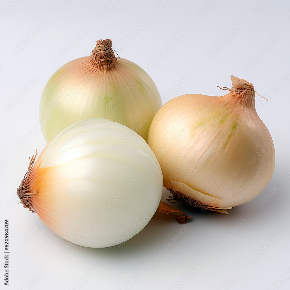 Fototapeta premium three onion bulbs on a flat background