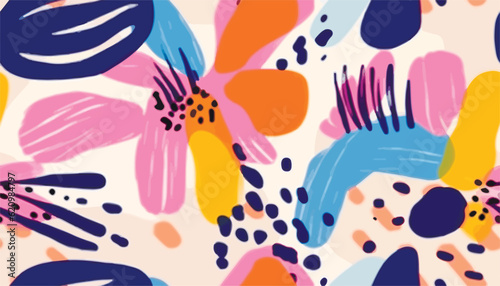 Modern colorful patterns. Hand drawn trendy abstract illustrations. Creative collage seamless patterns.
