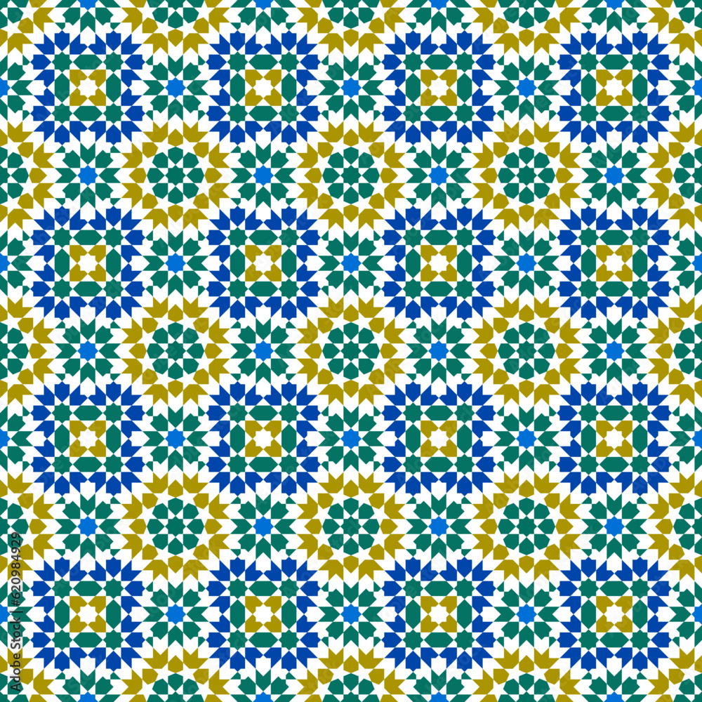 Seamless arabic geometric ornament in color.ARABIC STYLE