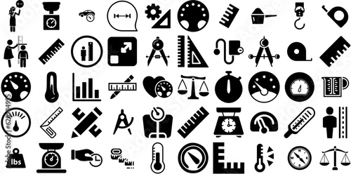 Huge Collection Of Measure Icons Set Black Modern Pictogram Symbol, Icon, Measurement, Health Pictograph Isolated On White