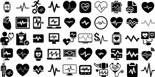 Mega Set Of Pulse Icons Pack Isolated Drawing Web Icon Nubes, Hospital, Icon, Cardiac Doodles For Computer And Mobile photo