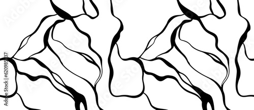 Seamless pattern in marble style on a white isolated background. Vector illustration of marble, roots. Surrealism.